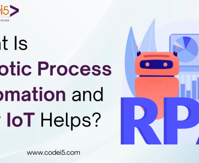 What Is Robotic Process Automation and How IoT Helps? A digital illustration of a robot with analytics and gears, representing the role of IoT in Robotic Process Automation (RPA) for smarter automation.